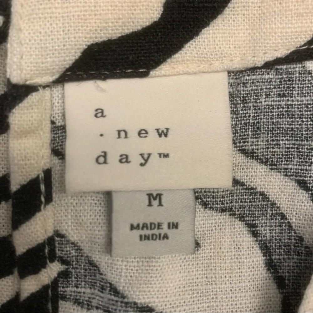 A New Day M Linen Blend Black & White Zebra Print Mini Swing Dress Sundress